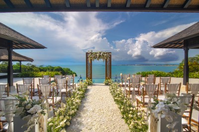 Wedding altar with ocean in the background