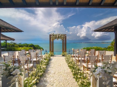 Wedding altar with ocean in the background